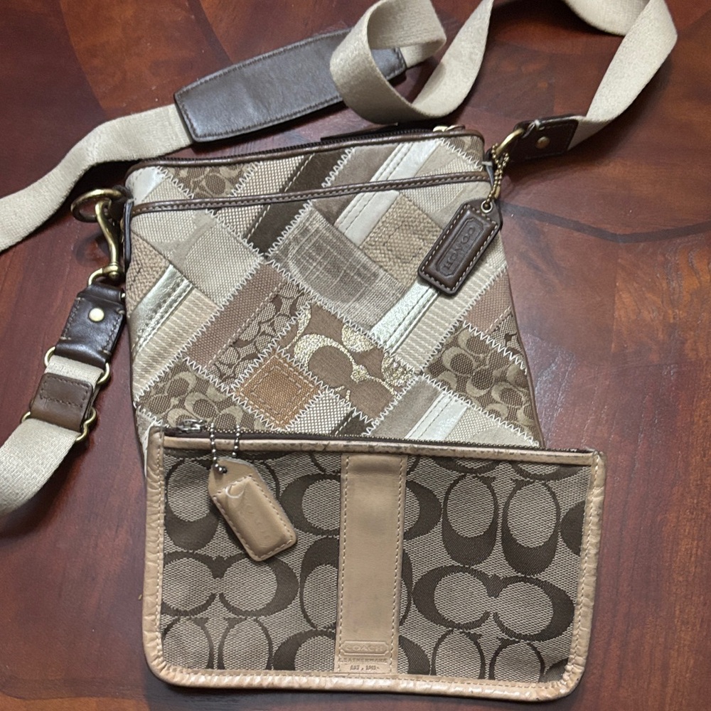 Coach Patchwork Messenger Bag in Brown and Tan
